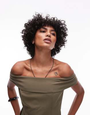 Mango Structured Longline Off The Shoulder Top In Green