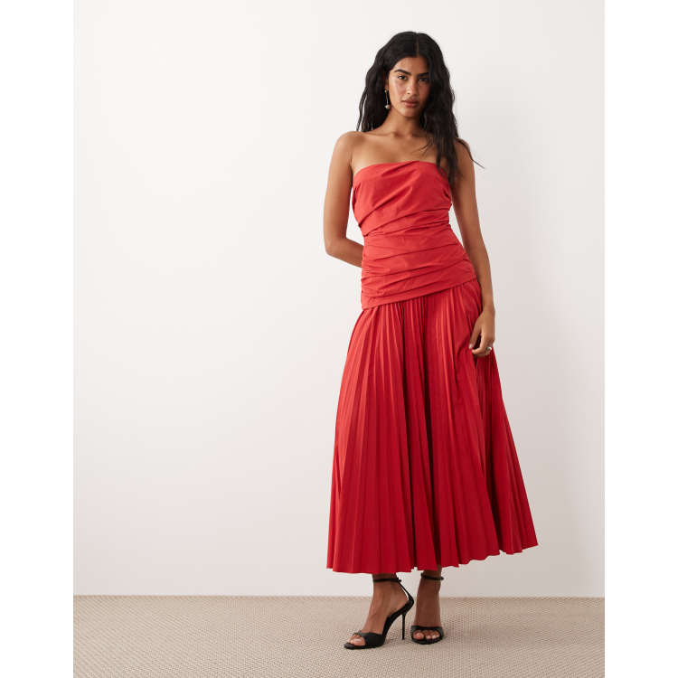 mango pleated hem dress Mango - Combined strapless Dress Red
