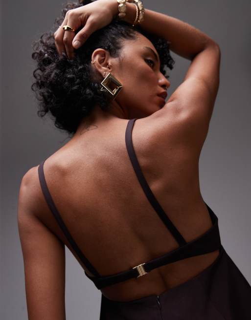Mango structured open back peplum hem top in chocolate - part of a set