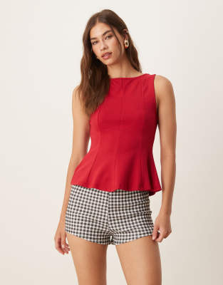 Mango Structured Peplum Sleeveless Top In Red