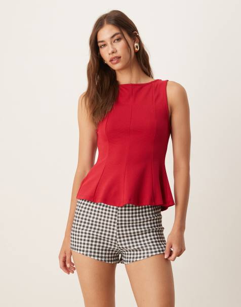Mango structured peplum sleeveless top in cherry red - view 1
