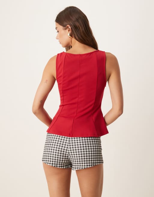 Mango structured peplum sleeveless top in cherry red