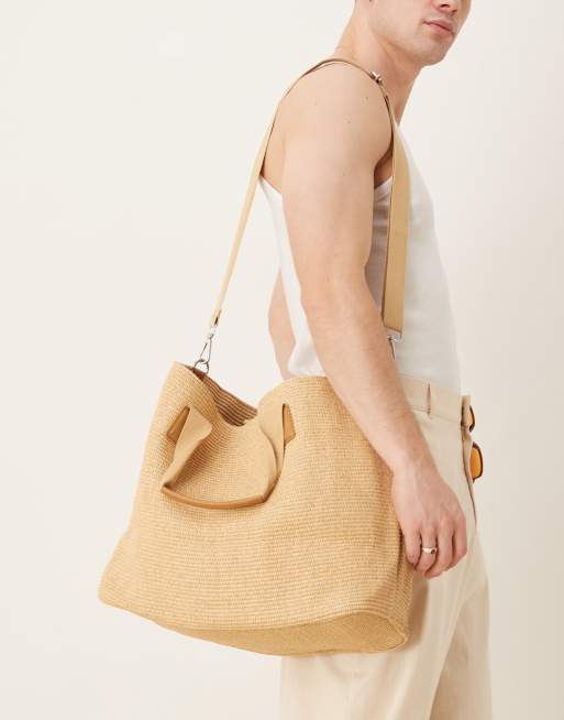 Mango structured straw oversized tote in natural, 3 of 4