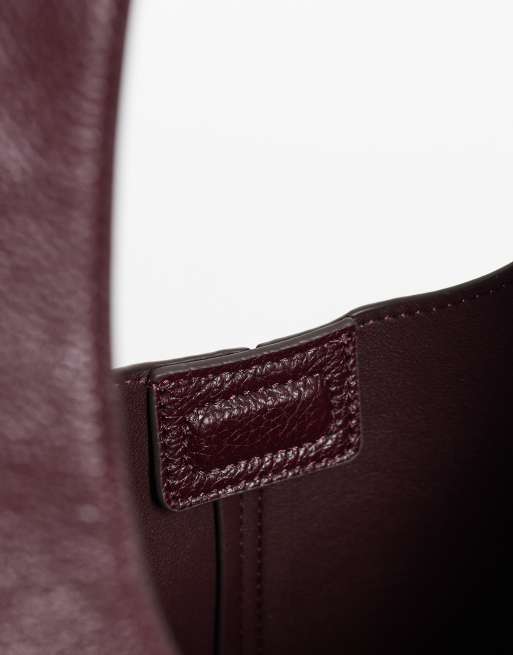 Mango structured tote bag in burgundy, 3 of 4