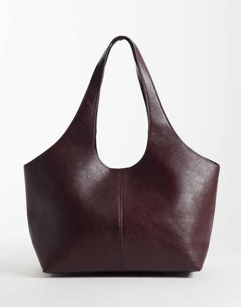 Mango strukturerad toteväska i burgundy - view 1