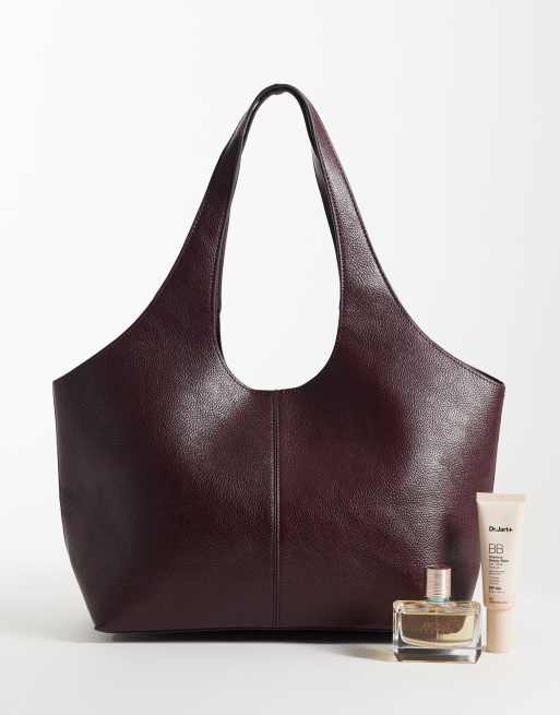 Mango strukturerad toteväska i burgundy, 2 av 4