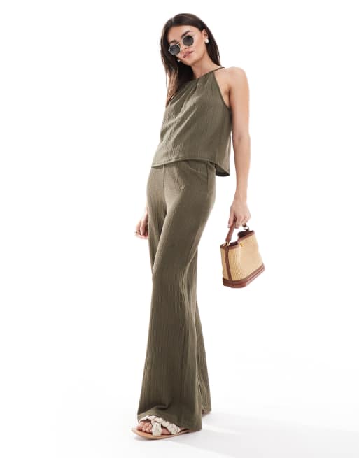 Mango – Strukturierte Hose in Khaki mit geradem Bein
