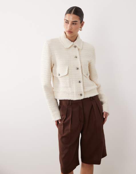 Mango – Strukturierte Jacke in Cremeweiß mit Knopfleiste - view 1