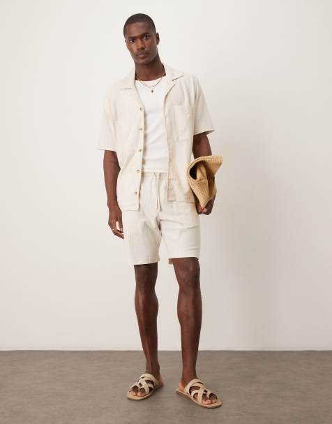 Mango – Strukturierte Shorts in Beige mit Kordelzugbund, Kombiteil - view 1