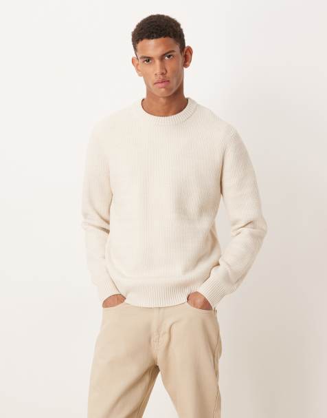 Mango – Strukturierter Strickpullover in Creme mit grobem Besatz am Kragen - view 1