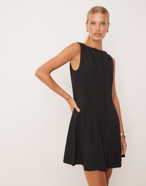 Mango – Strukturiertes, ausgestelltes Minikleid in Schwarz - view 1