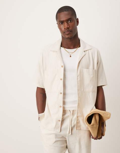 Mango – Strukturiertes Hemd in Beige mit Reverskragen, Kombiteil - view 1