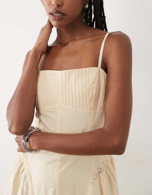 Mango – Strukturiertes Midi-Riemchenkleid in Cremeweiß mit hohem Baumwollanteil, 3 von 4