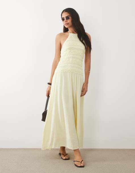 Mango – Strukturiertes Neckholder-Maxikleid in Pastellgelb - view 1