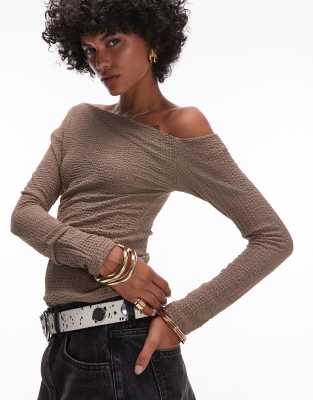 Mango - Strukturiertes Oberteil in Beige mit One-Shoulder-Design-Neutral