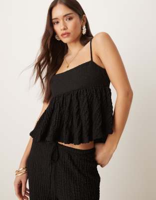 Mango - Strukturiertes Schößchen-Camisole-Top in Schwarz mit Rückenausschnitt, Kombiteil