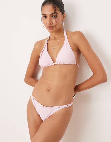 Mango stud detail bikini bottom in pale pink