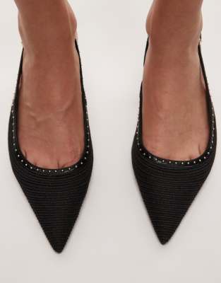 Mango Stud Detailed Pointed Slingback Kitten Heels In Black