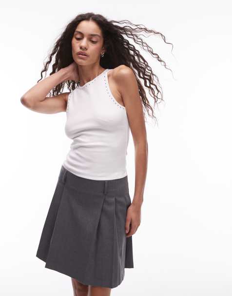 Mango stud edge tank top in white - view 1