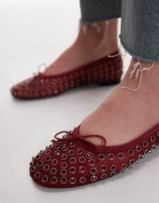 MANGO STUDDED BOW FRONT BALLET PUMPS 