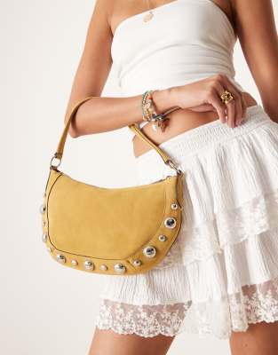 Mango Studded Detail Leather Hand Bag With Fringe Trim