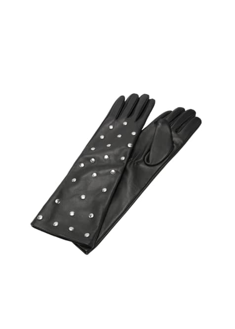 Mango studded leather long line gloves in black - view 1