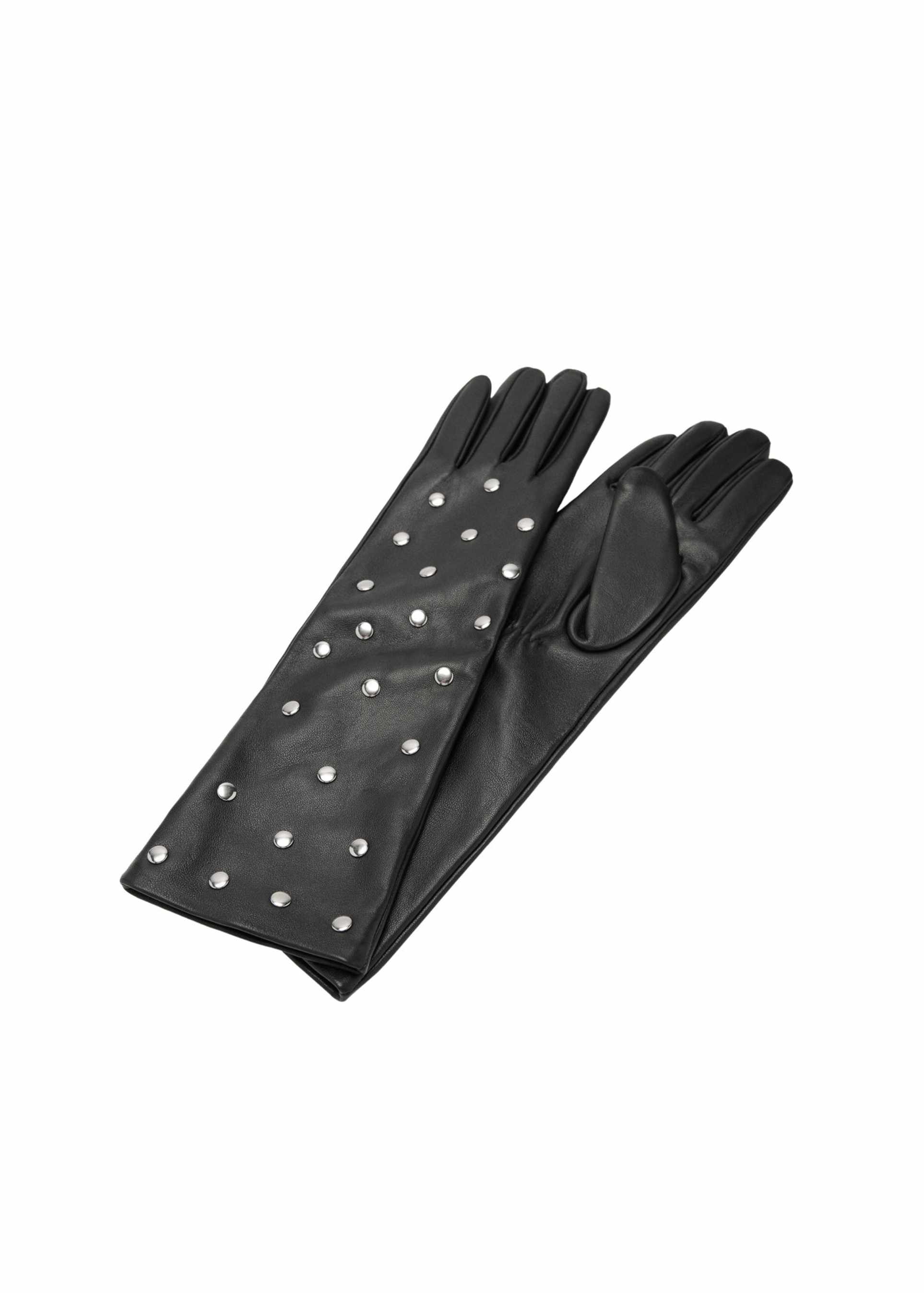 mango studded leather longline gloves in black