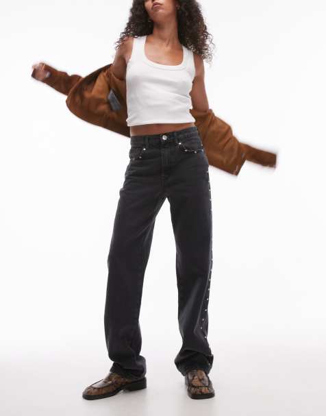 Mango studded side and pocket detail jeans in black - view 1