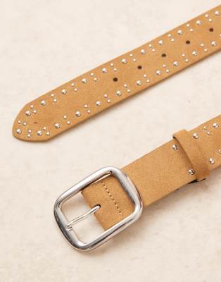 Mango Studded Suede Belt