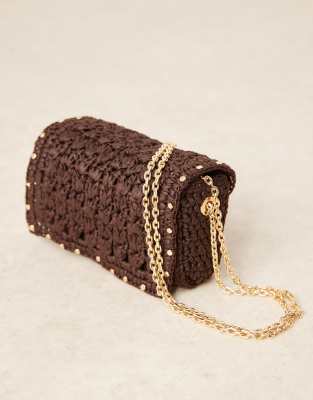 Mango Studded Woven Cross Body Bag