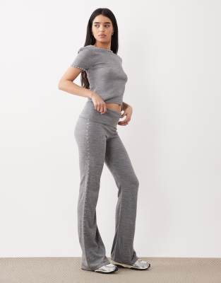 Mango Studis Knit Fold Over Pants With Studs In Gray