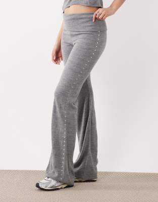 Mango Studis Knit Fold Over Pants With Studs In Gray