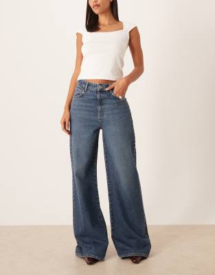 Mango Mango Studs 100% cotton wide leg jean with stud detail in indigo-Blue