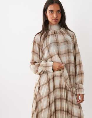Mango Stut High Neck Long Sleeve Blouse Co-ord In Blue
