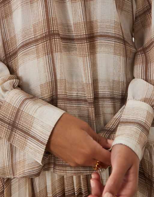 Mango Stut high neck long sleeve blouse co-ord in cream check print, 2 of 4