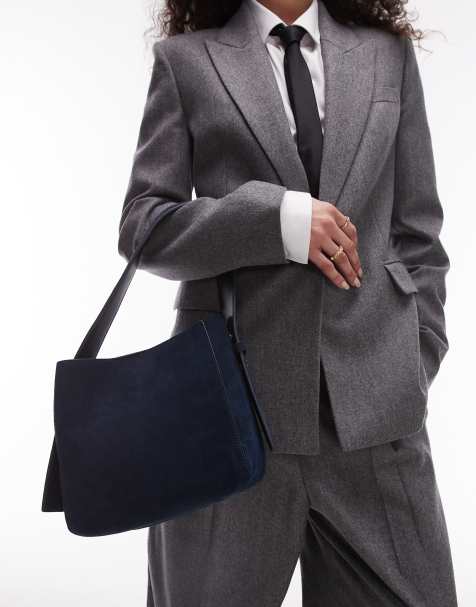 Mango suede adjustable strap shoulder bag in navy - view 1