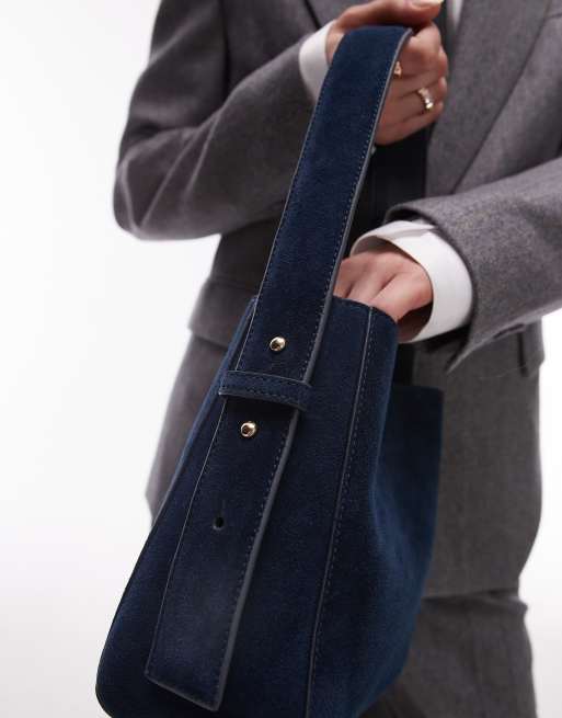 Mango suede adjustable strap shoulder bag in navy ASOS