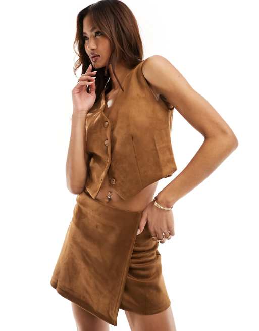 Faux suede 2024 skirt suit