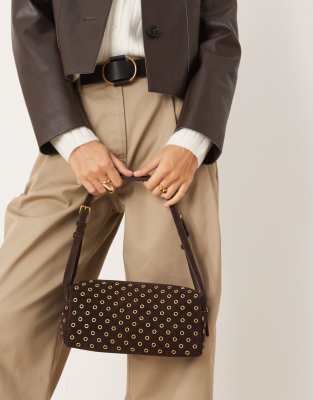Mango Suede Eyelet Small Shoulder Bag In Brown
