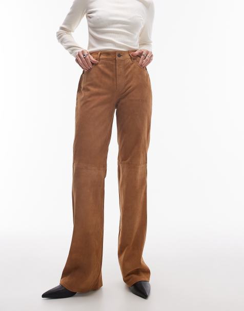 Mango suede flared pants in brown - view 1