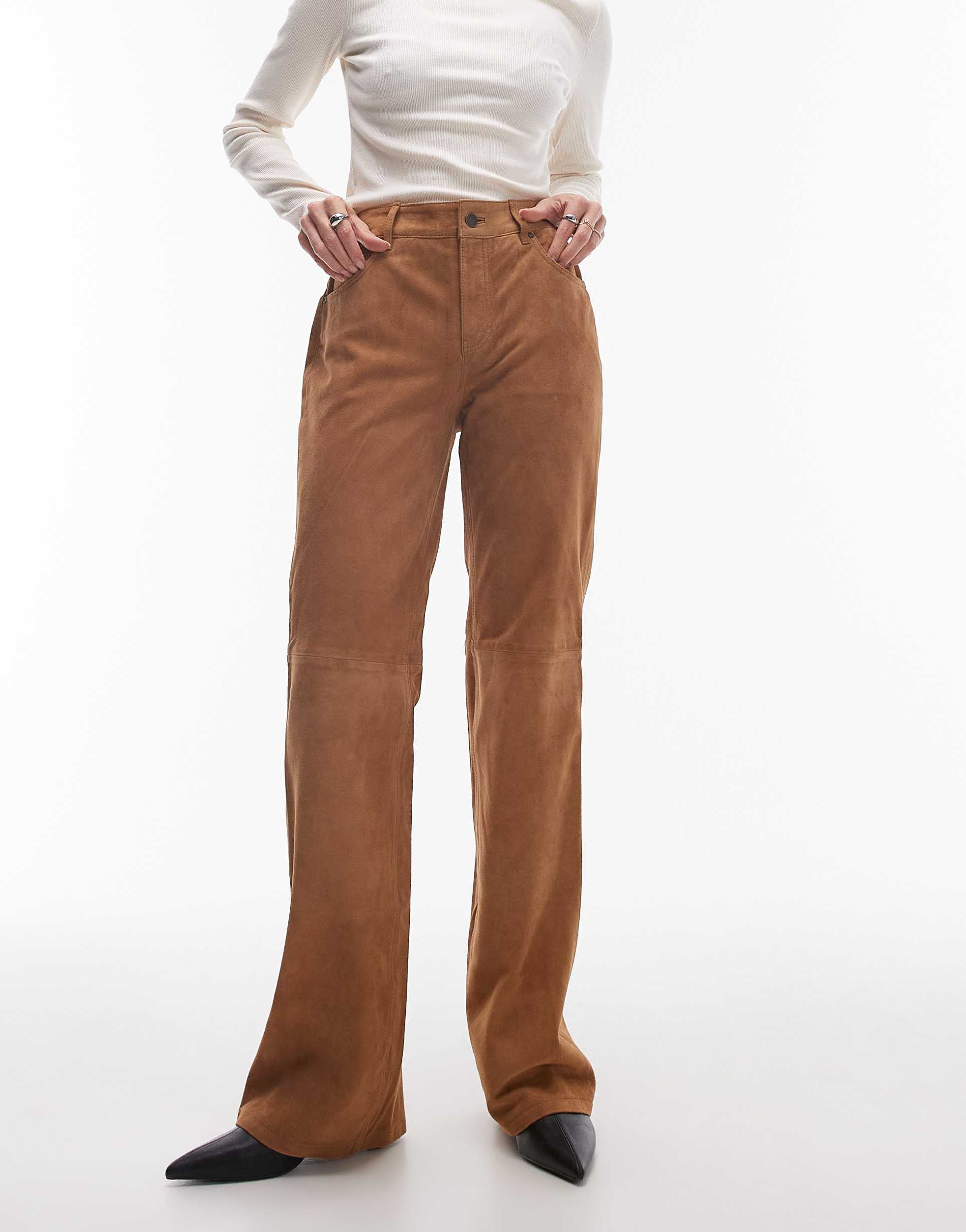 mango suede flared pants in brown
