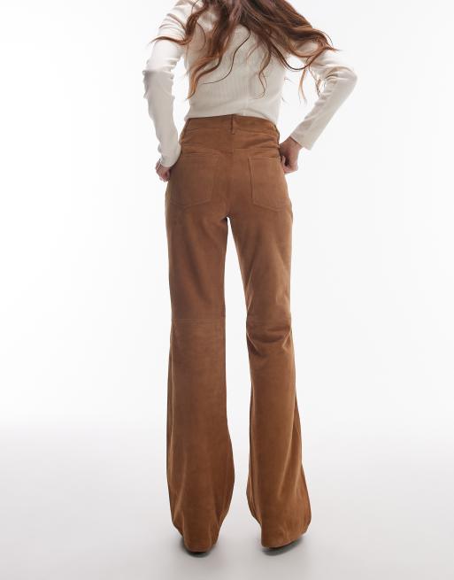 Mango suede flared pants in brown ASOS