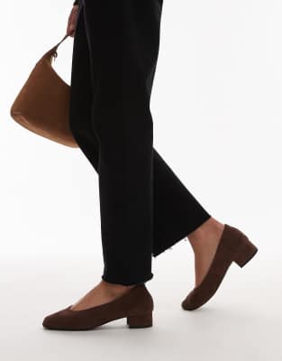 Mango Suede Heeled Ballet Shoes In Brown