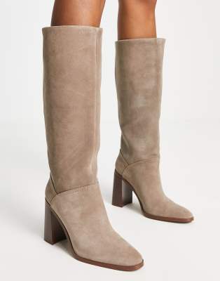 Mango Suede Heeled Boot In Neutral