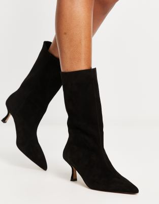 Mango suede kitten heel pointed boots in black | ASOS