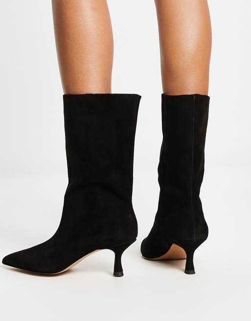 Black suede cheap kitten heel boots