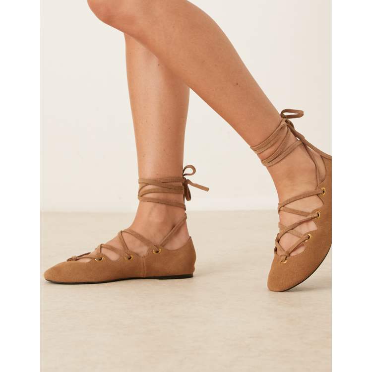 Mango suede lace up flat shoe in brown ASOS - Main Image