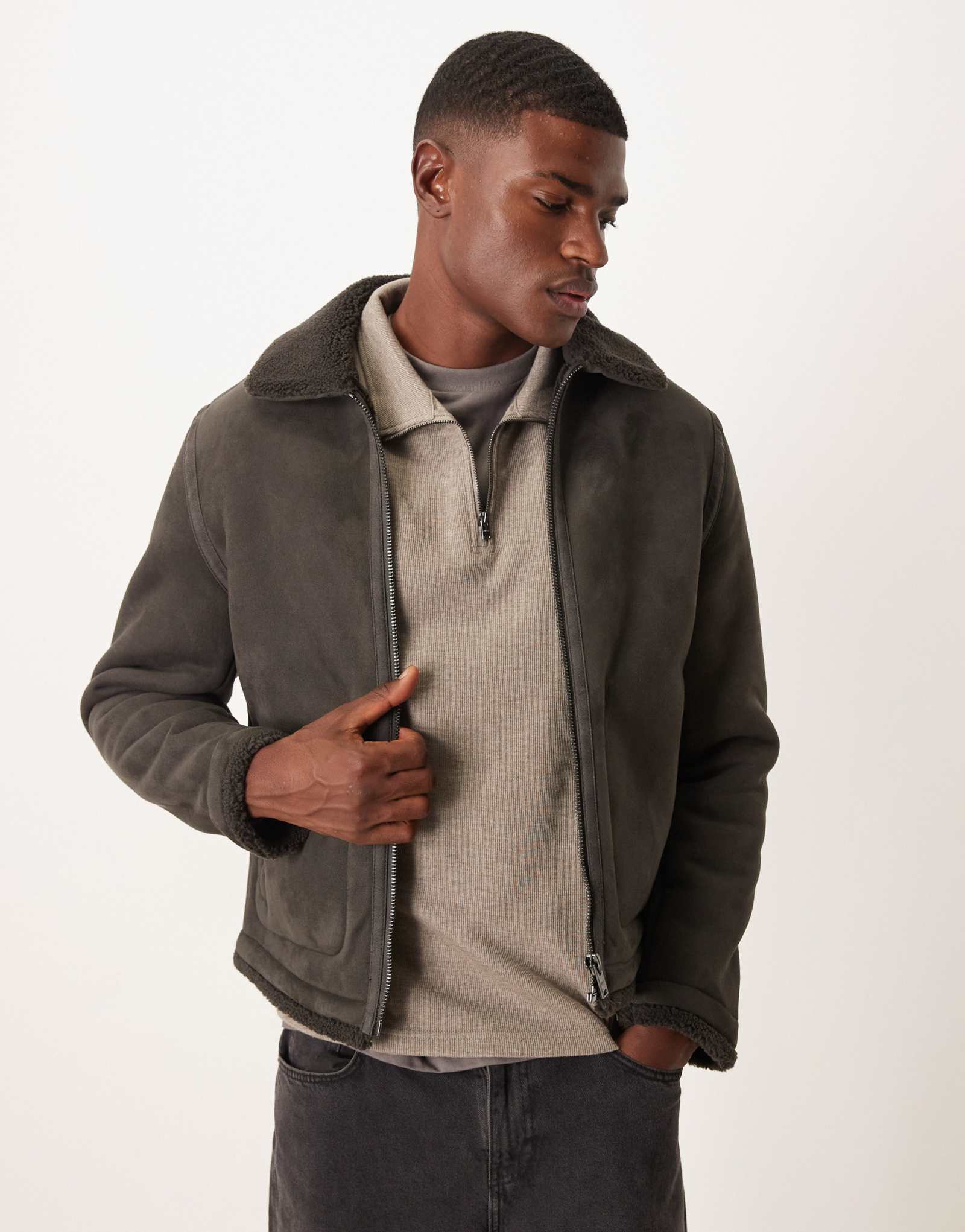 Замшевая куртка harrington цвета манго коричневого цвета