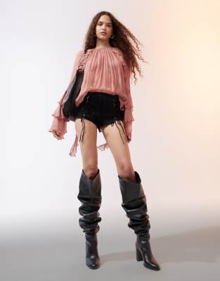 Mango Suede Mini Shorts In Black