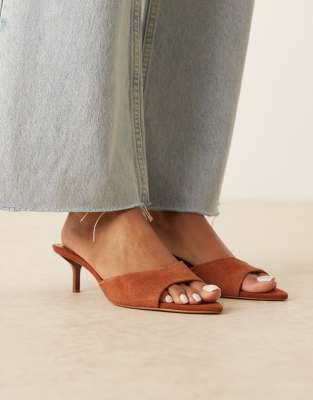 suede open back heeled sandal in burnt orange